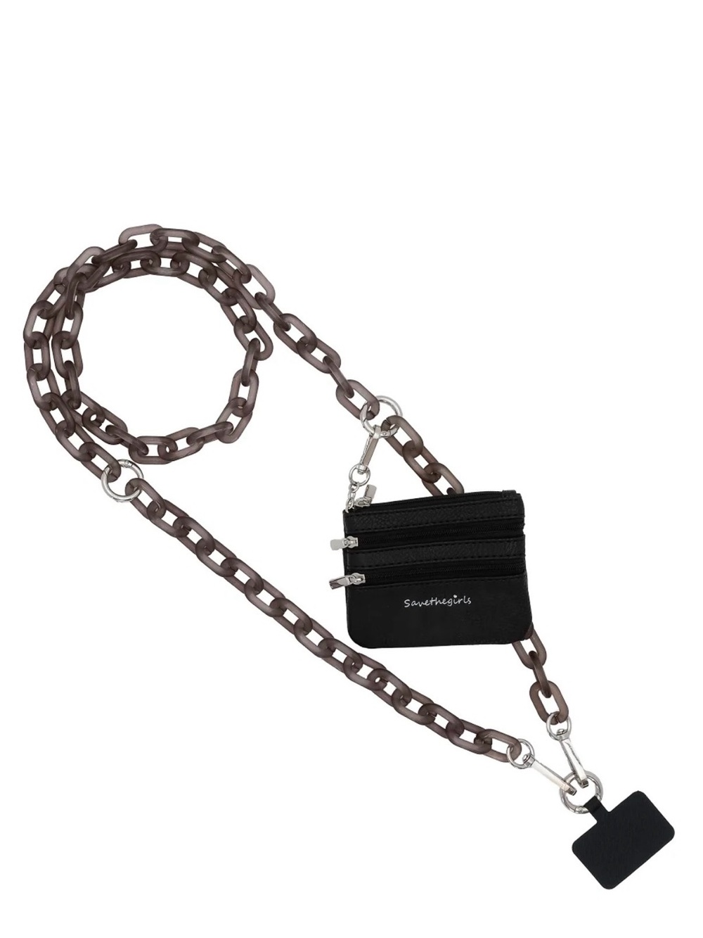Black Coin & Card Holder with Brown Chain Lanyard by Savethegirls